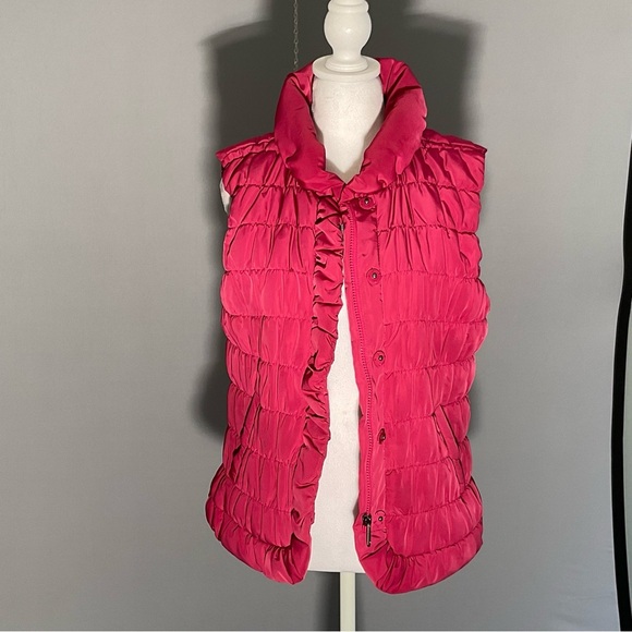 Tribal Barbie Core Sm Pink Puffer Vest, Snap Closure, Ruffled Trim Neck, Front - Picture 12 of 16